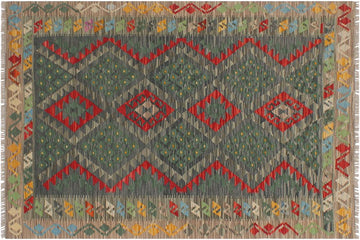 Flat Weave Kilim, Antique, Navaho, Vintage, Handmade, Geometric Kilim Beige Brown Hand-Woven Rectangle 100% Wool Area Rug 4 x 6